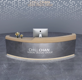 Curved Marble and Wood Reception Desk with LED Accent